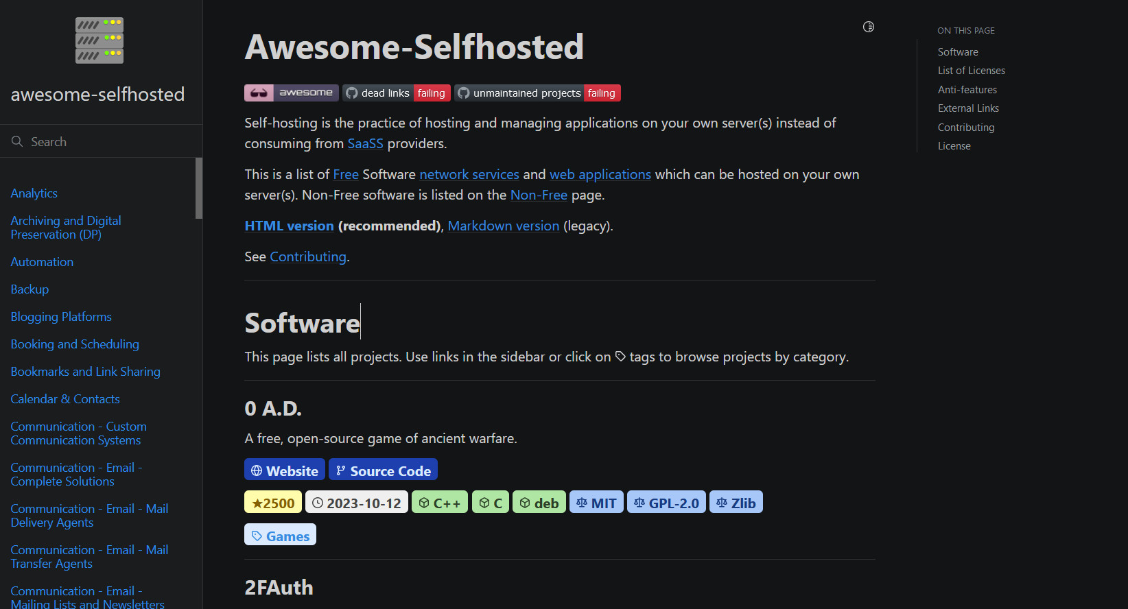 Awesome-Selfhosted,自托管程序大合集