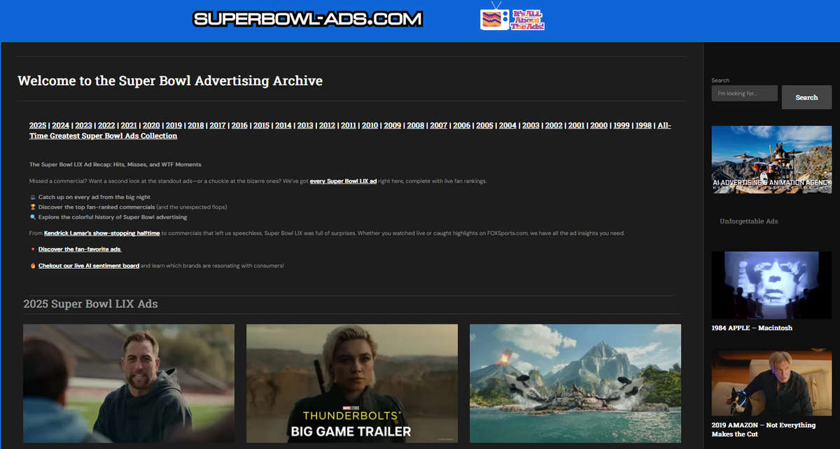 Super Bowl Advertising Archive,超级碗广告搜集归档站
