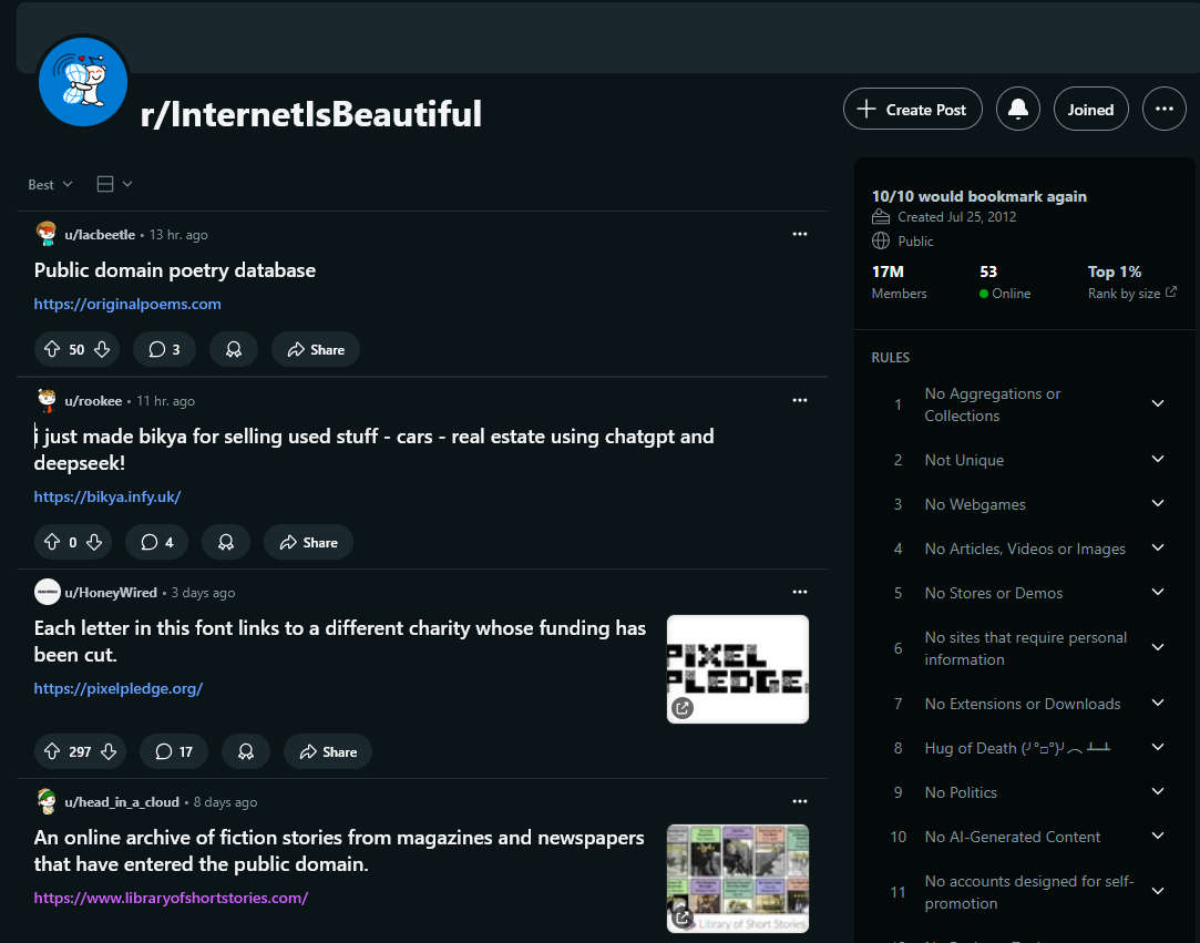 r/InternetIsBeautiful,发现互联网上好玩/实用/炫酷的网站、软件及应用