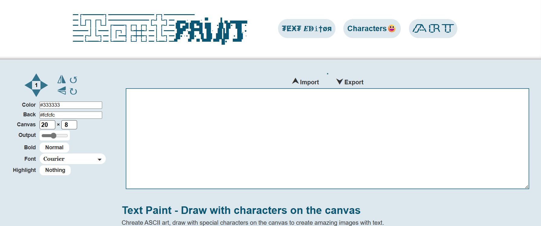 TextPaint:免费的在线文本艺术编辑器,用各种字符、符号和表情像画画一样创作出酷炫的文字图案、ASCII 艺术作品