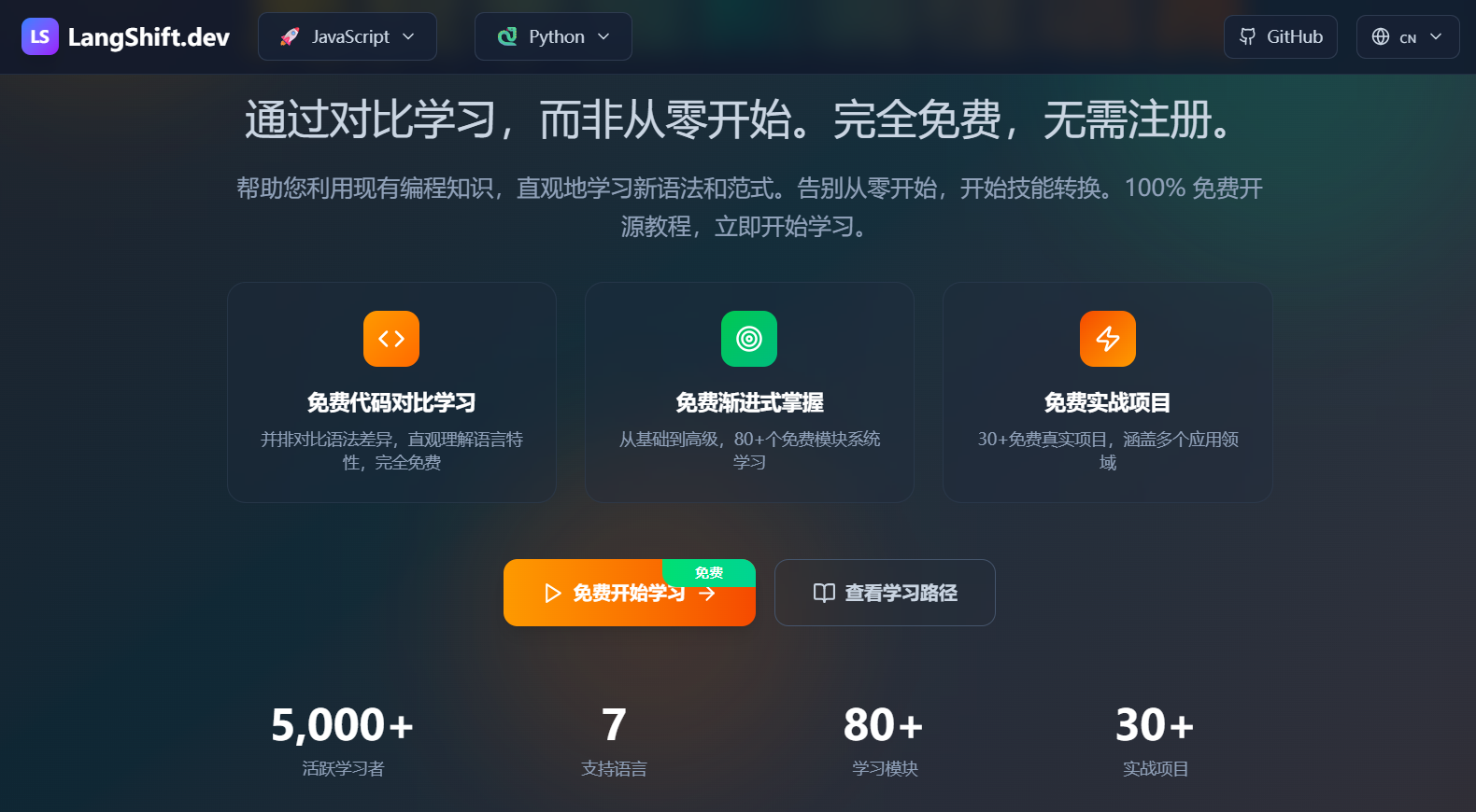 LangShift.dev 多语言编程学习平台:开发者免费语言迁移课程