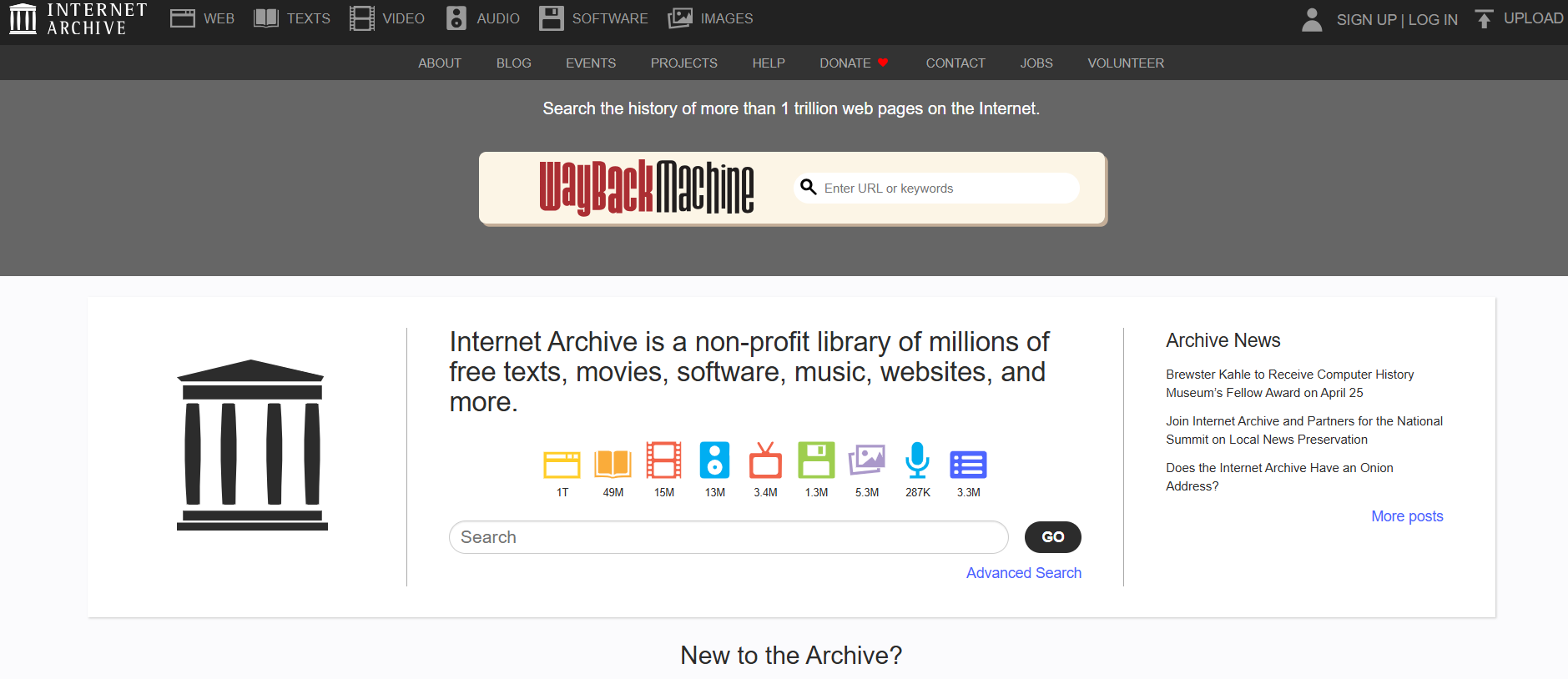 Internet Archive(互联网档案馆）: 免费和可借阅的书籍、电影、音乐和Wayback Machine数字图书馆