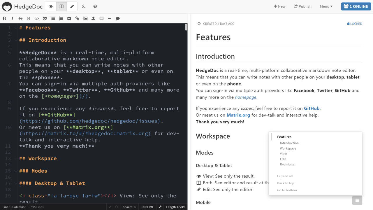 HedgeDoc(以前称为 CodiMD):开源自托管协作式Markdown编辑器