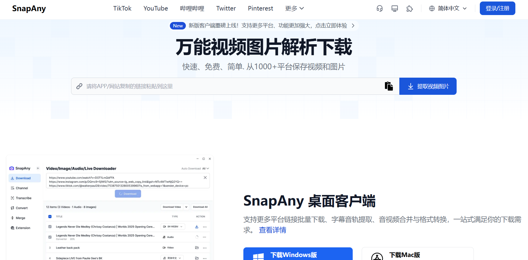 SnapAny：免费、简单的万能视频图片解析下载工具