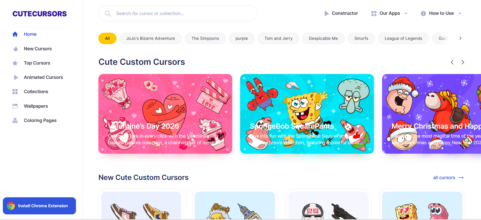 Cute Cursors：一款专注于鼠标指针美化的在线平台，提供各种风格的鼠标指针图案