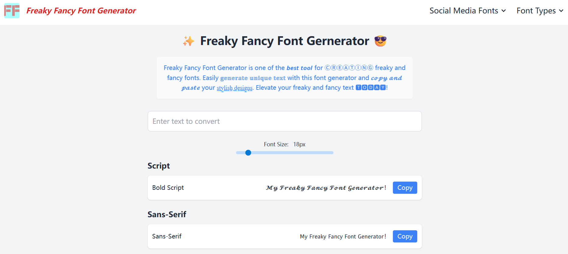 Freaky Font Generator：✨ 怪异花哨字体生成器 😎,在线字体生成工具，将普通文字转化为炫酷的设计字体